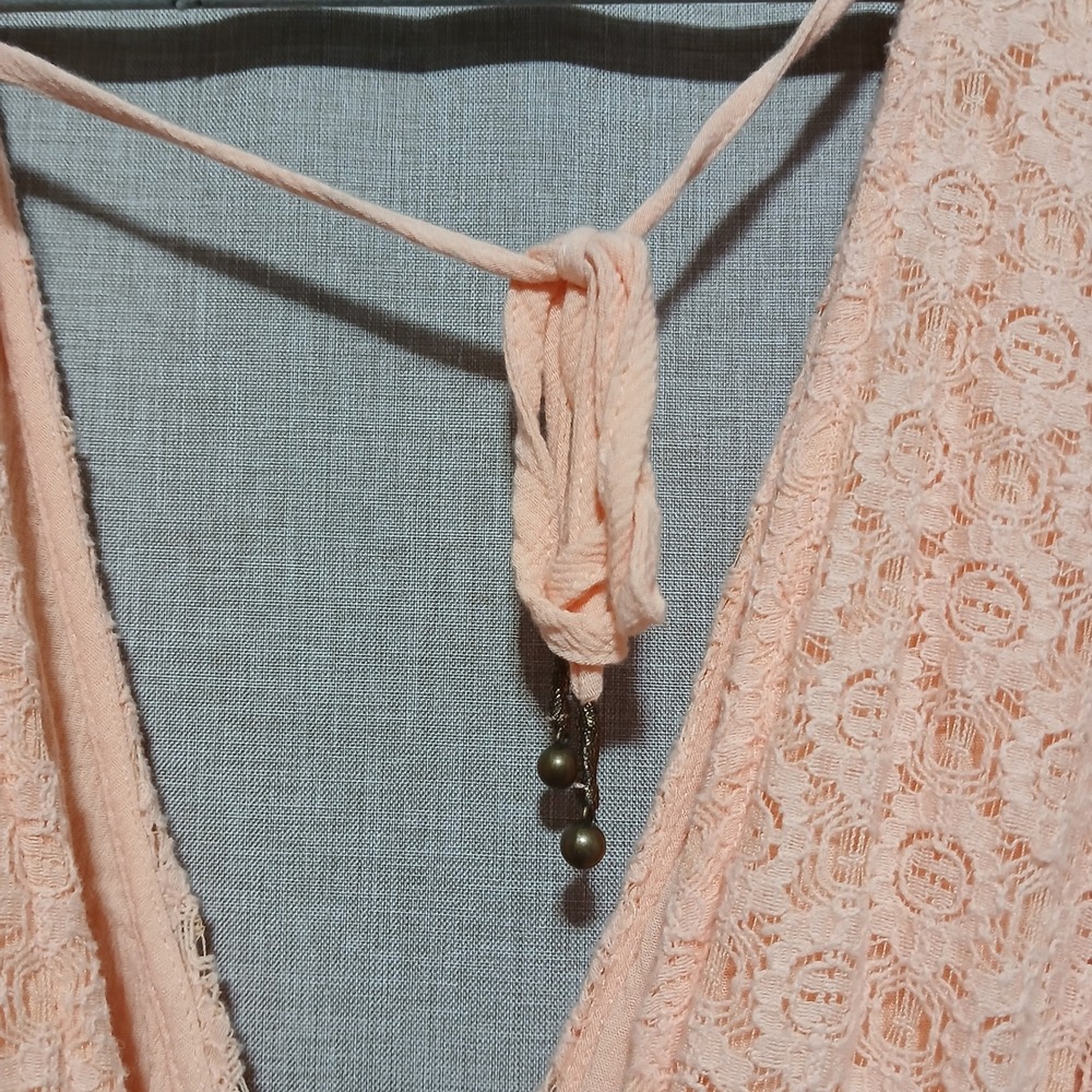 Free People Lace Bell Sleeve Romper Pink Boho V-Neck Open Back Large - Picture 14 of 14